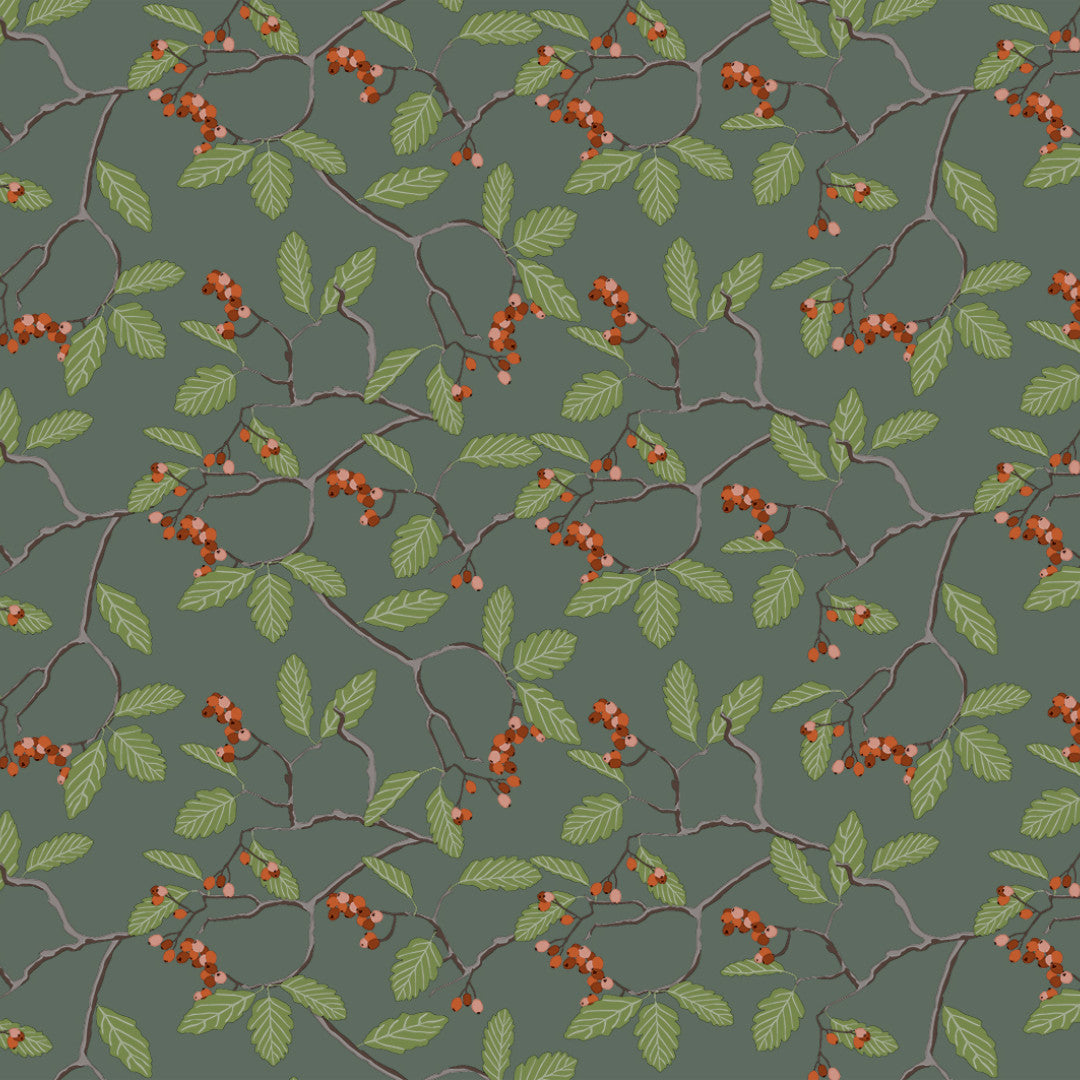 Nordfavn Winter Berry – Wachstuch Tischdecke für Weihnachten mit Zweigen und roten Beeren, Muster