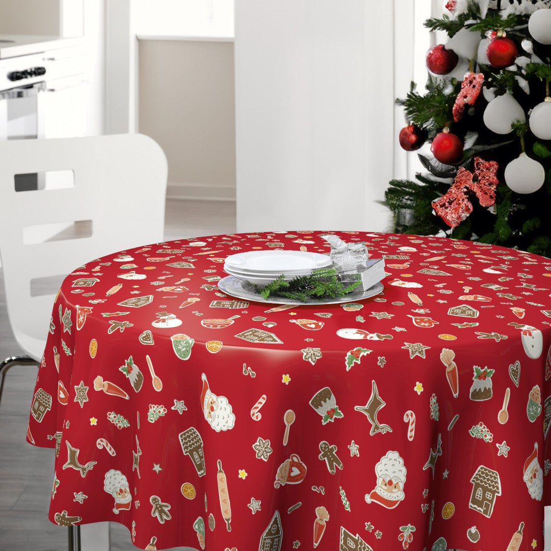 Nordfavn Xmas Cookies – Runde Wachstuch Tischdecke für Weihnachten mit Plätzchen und Weihnachtsmotiven