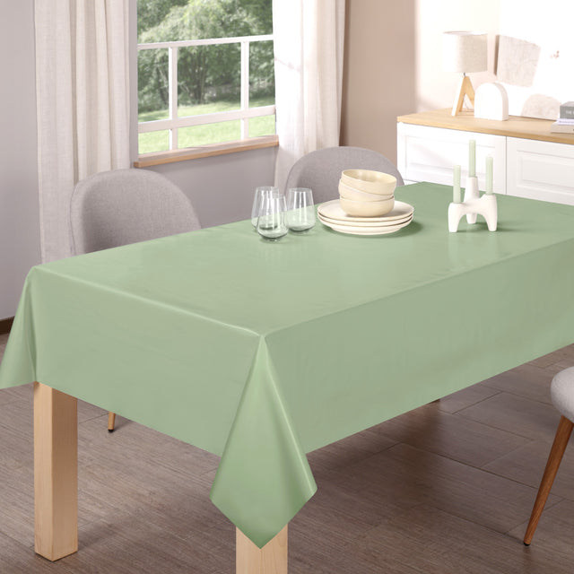 Nordfavn Laurel Green – Einfarbige halbglänzende Wachstuch Tischdecke, Ambiente