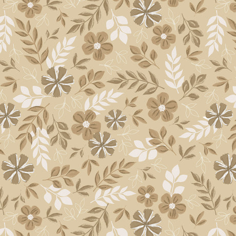 Nordic Bloom Sand – Wachstuch Tischdecke mit ruhigem Blumenmuster