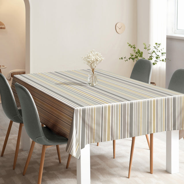 Nordic Stripe Beige – Gestreifte Wachstuch Tischdecke mit leichter Struktur, Ambiente
