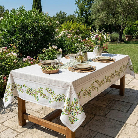 Nyons Ecru – rechteckige acrylbeschichtete Provence-Tischdecke 150 x 250 cm, Gartenambiente