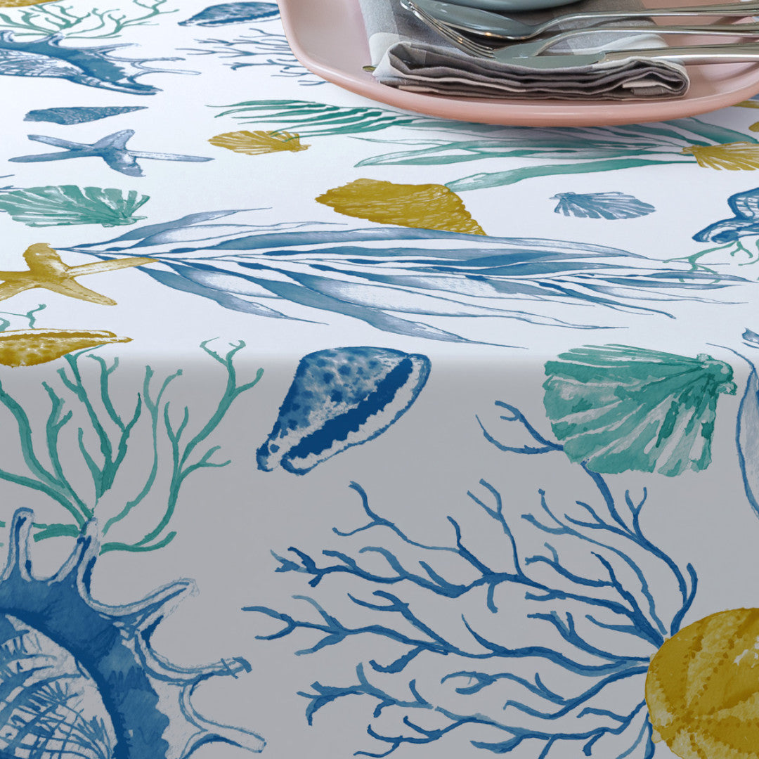 Odeta – Extra starke Wachstuch Tischdecke mit maritimem Muster, Nahaufnahme