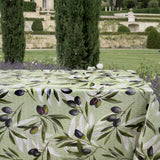 Olive Grove – Wachstuch Tischdecke mit klassischem mediterranem Flair, Ambienteaufnahme