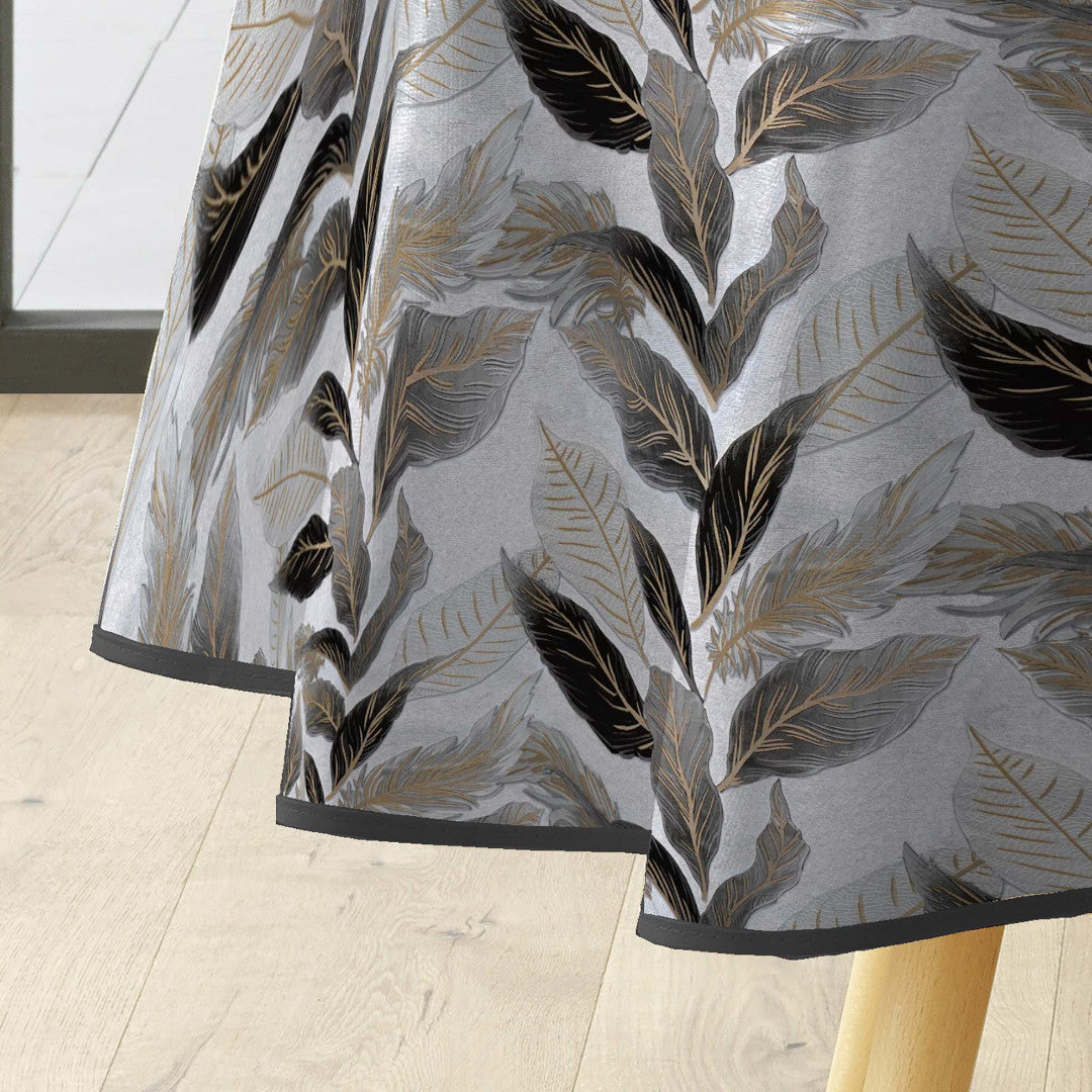 Oralia Metallic - Runde Wachstuch-Tischdecke mit glänzenden Blättern, Ø 155 cm, Kantenband