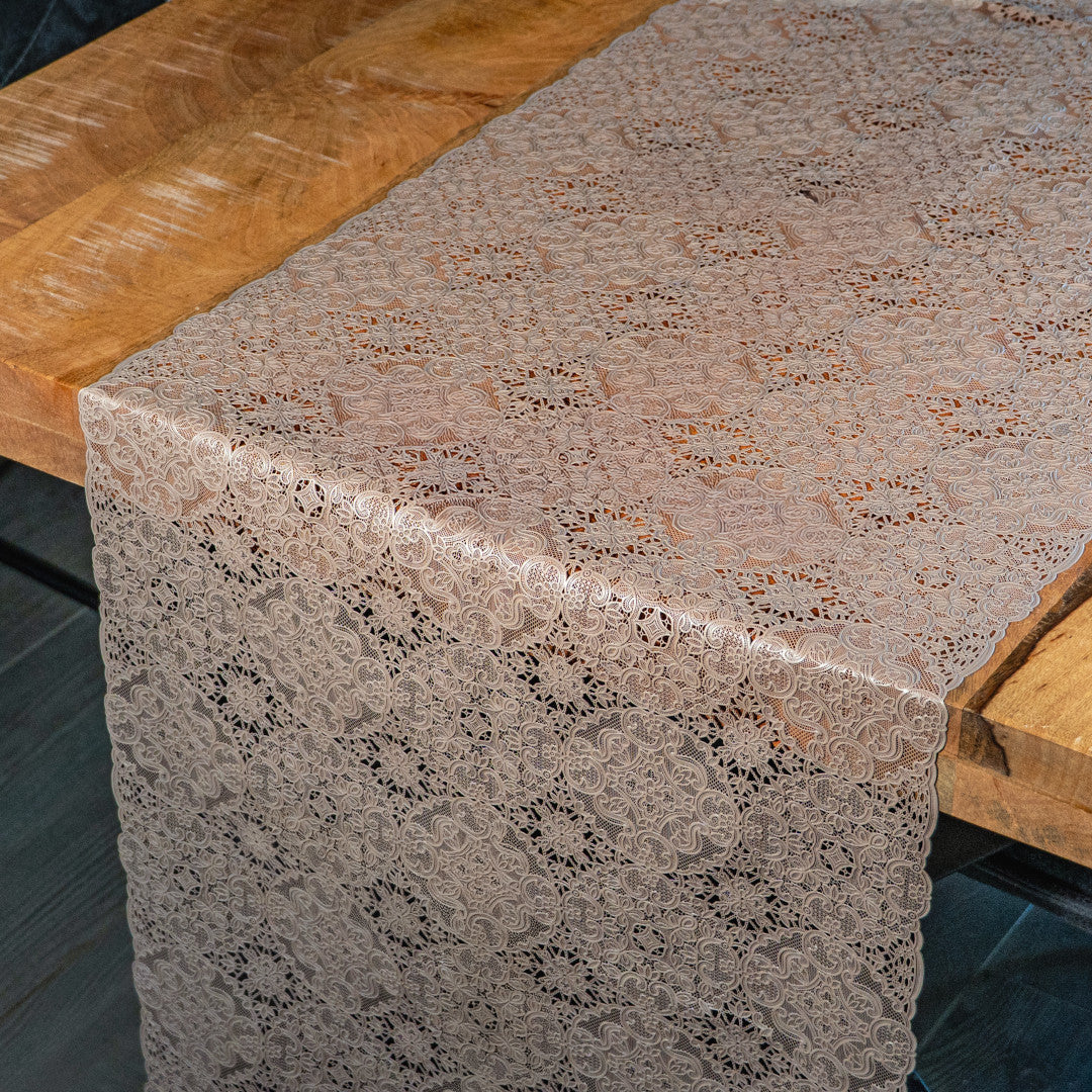 Ornella Lace – Beiger Spitzen-Tischläufer 50 cm (Meterware)