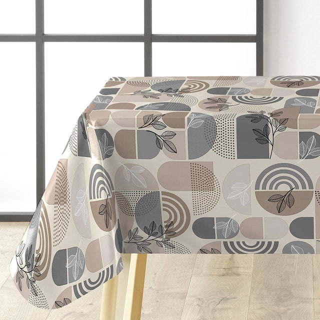 Ovaline Bladform - Wachstuch Tischdecke mit nordischer Geometrie und organischen Details, Ecke
