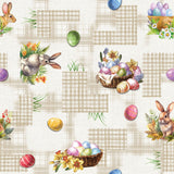 Osterkorb – Wachstuch Tischdecke für Ostern mit Hasen und Eierkörben, Muster