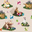 Osterfreude Karo Beige – Wachstuch Tischdecke für Ostern mit Hasen, Küken und Ostereiern