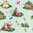 Osterfreude Karo Mint – Wachstuch Tischdecke für Ostern mit Hasen, Küken und Ostereiern