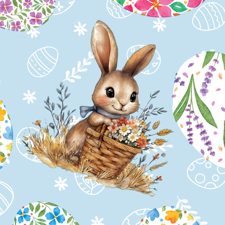 Osterhase Blau – Wachstuch Tischdecke für Ostern mit Hasen und Ostereiern mit Blumenmuster, Muster