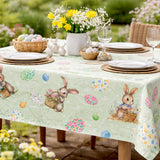 Osterhase Grün – Wachstuch Tischdecke für Ostern mit Hase und Ostereiern mit Blumenmuster