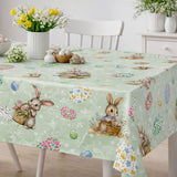 Osterhase Grün – Wachstuch Tischdecke für Ostern mit Hase und Ostereiern mit Blumenmuster, Ambiente