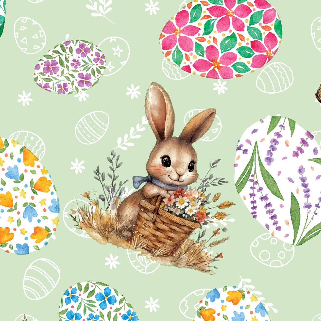 Osterhase Grün – Wachstuch Tischdecke für Ostern mit Hase und Ostereiern mit Blumenmuster, Muster