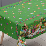 Osterlamm Grün – Oster-Wachstuch Tischdecke mit Lämmern und Osterhasen, Ecke