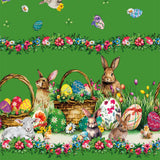 Osterlamm Grün – Oster-Wachstuch Tischdecke mit Lämmern und Osterhasen