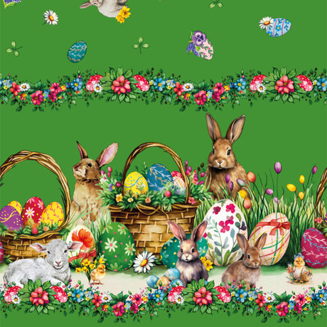 Osterlamm Grün – Oster-Wachstuch Tischdecke mit Lämmern und Osterhasen