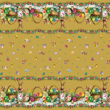 Osterlamm Goldfarben – Wachstuch Tischdecke für Ostern mit Lämmern und Osterhasen, Muster