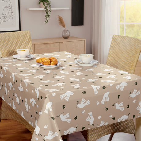 Peace is in the Air Cream – Lola Wachstuch Tischdecke mit grafischem Vogelmotiv