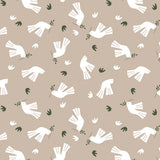 Peace is in the Air Cream – Lola Wachstuch Tischdecke mit grafischem Vogelmotiv, Ecke