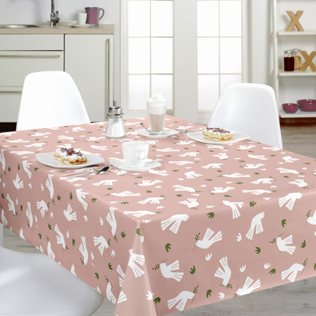 Peace is in the Air Rosenwood – Lola Wachstuch Tischdecke mit grafischem Vogelmotiv