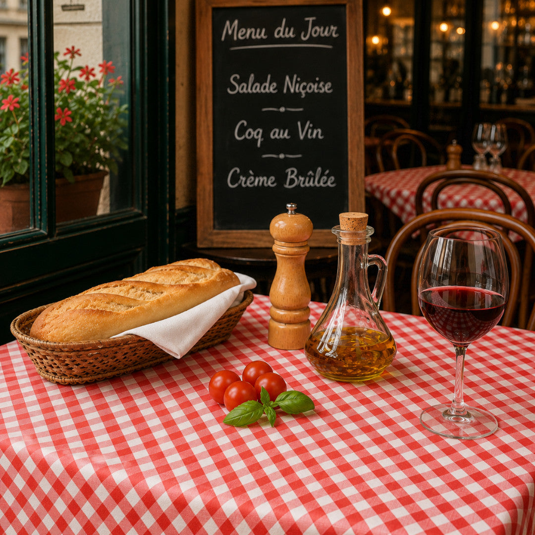 Picnic Red – Karierte Wachstuch Tischdecke mit Textiloptik, Bistroambiente