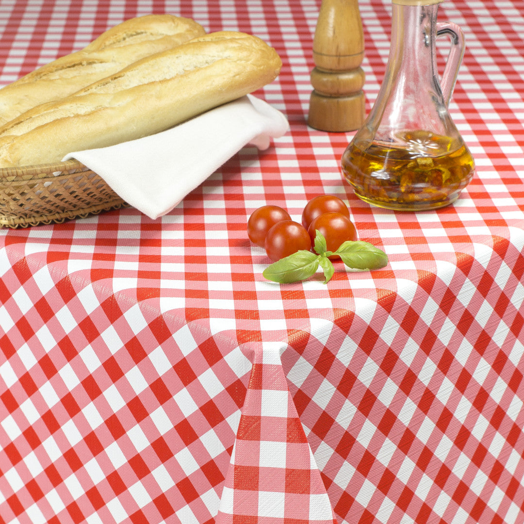 Picnic Red – Karierte Wachstuch Tischdecke mit Textiloptik, Ecke