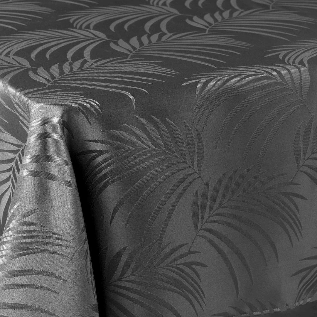 Plumette Charcoal Grey – Damasttischdecke mit gewebtem Palmblattmuster – 140 x 240 cm, Ecke