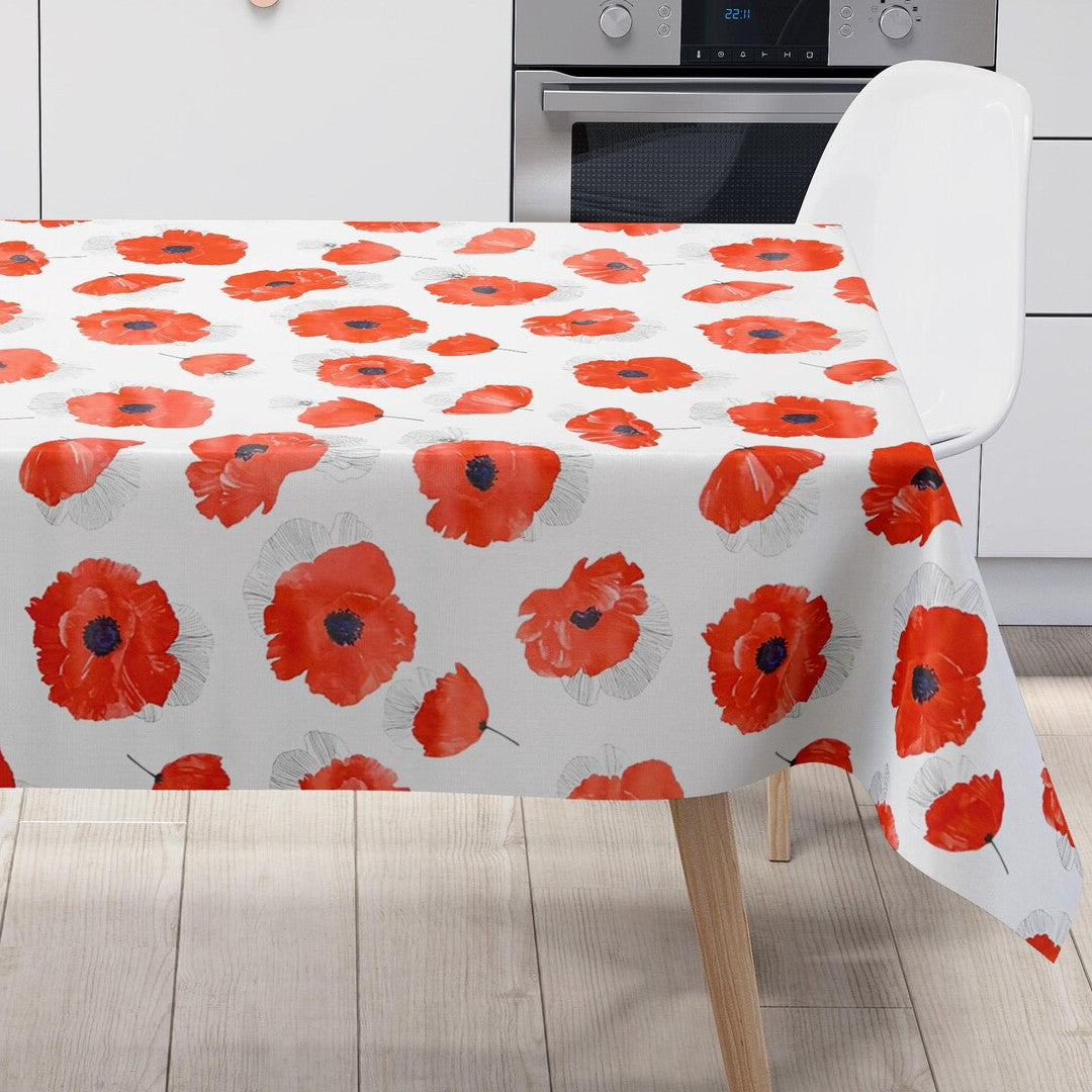 Red Coquelicot - Wachstuch Tischdecke mit roten Mohnblumen, Küche