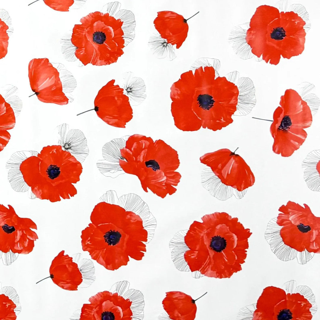 Red Coquelicot - Wachstuch Tischdecke mit roten Mohnblumen, Muster