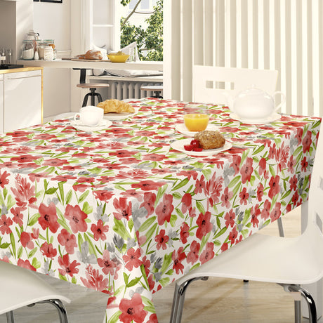 Lia Pink – Wachstuch Tischdecke mit mohnähnlichen Aquarellblumen, Ambiente