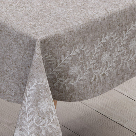 Silva Beige – beige Wachstuch Tischdecke mit eleganter Ornamentbordüre, Ecke