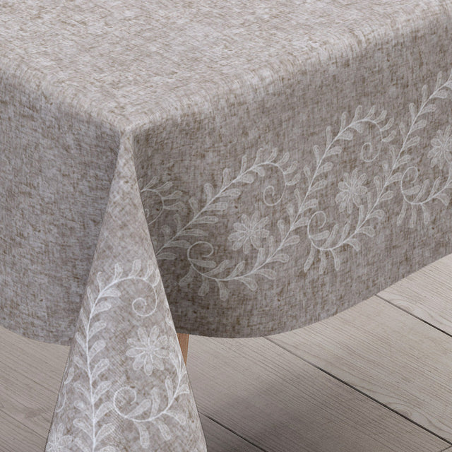 Silva Beige – beige Wachstuch Tischdecke mit eleganter Ornamentbordüre, Ecke
