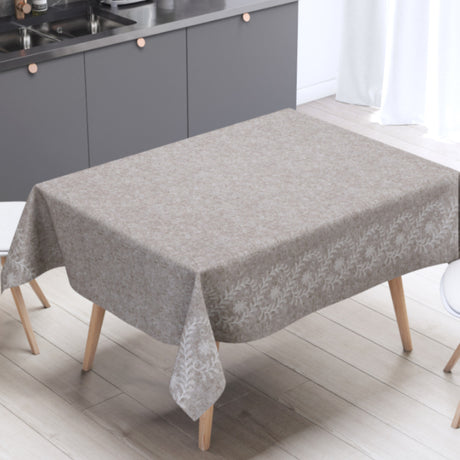 Silva Beige – beige Wachstuch Tischdecke mit eleganter Ornamentbordüre, Ambiente