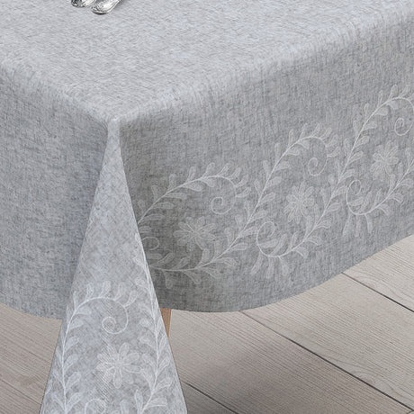 Silva Grau – Graue Wachstuch Tischdecke mit eleganter Ornamentbordüre, Ecke