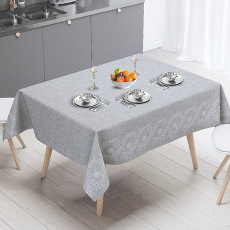Silva Grau – Graue Wachstuch Tischdecke mit eleganter Ornamentbordüre, Ambiente