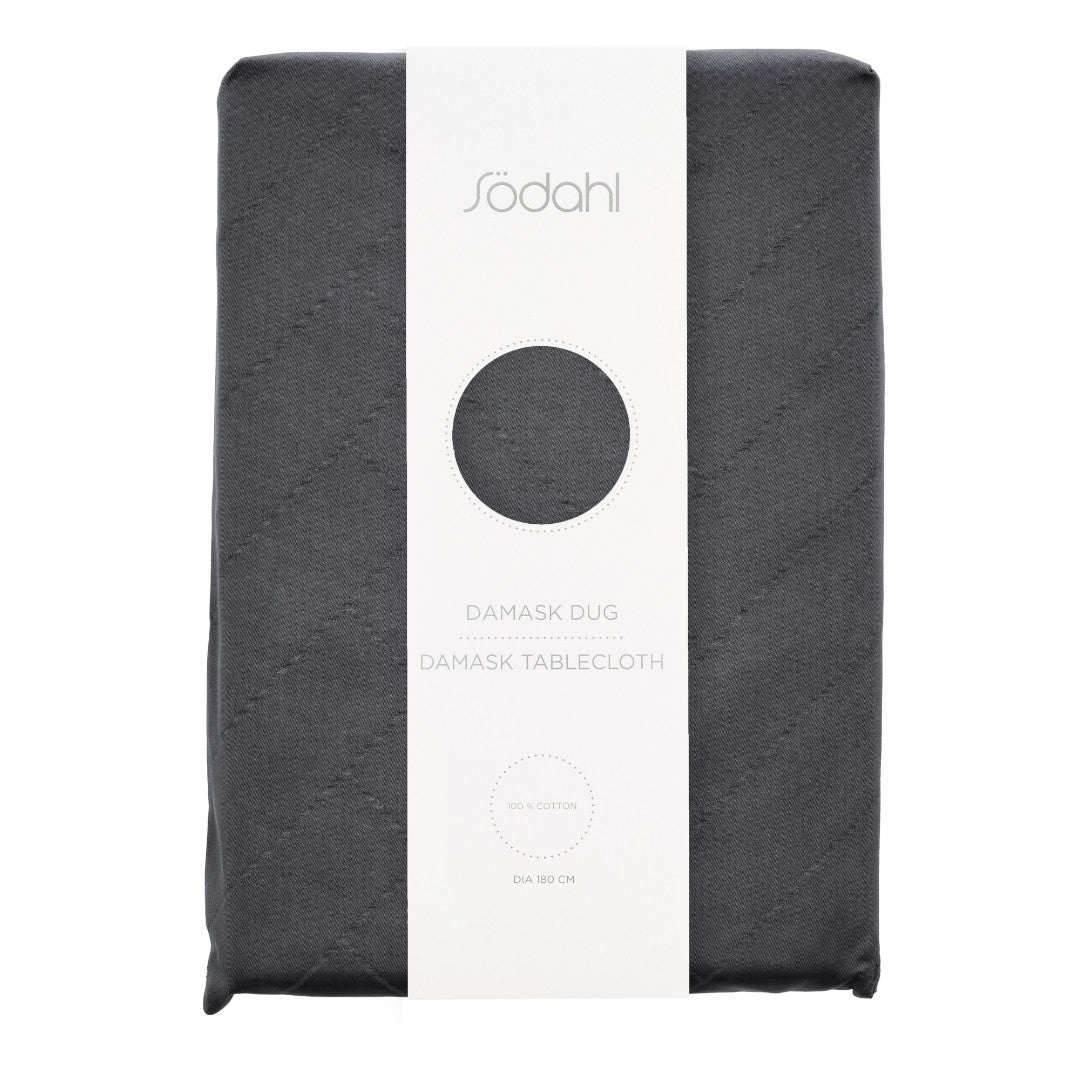 Södahl Tiles runde Damast Tischdecke Ø 180 cm - Aschgrau, Verpackung