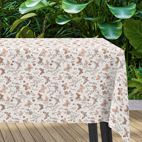 Sommerfavn Beige – Wachstuch Tischdecke mit Schmetterlingen und Blumen