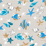 Sommerfisk Blau – leicht geprägte Wachstuch Tischdecke mit maritimem Muster