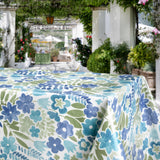 Sommerflor Blau – Wachstuch Tischdecke mit farbenfrohem Blumenmuster, Ambiente