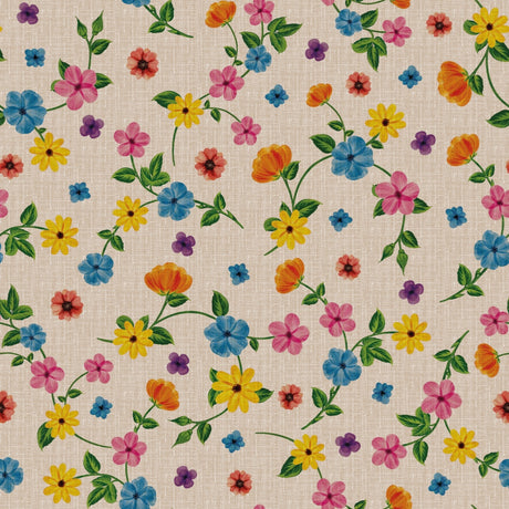 Sommerranker – Beige Wachstuch Tischdecke mit farbenfrohen Blumen