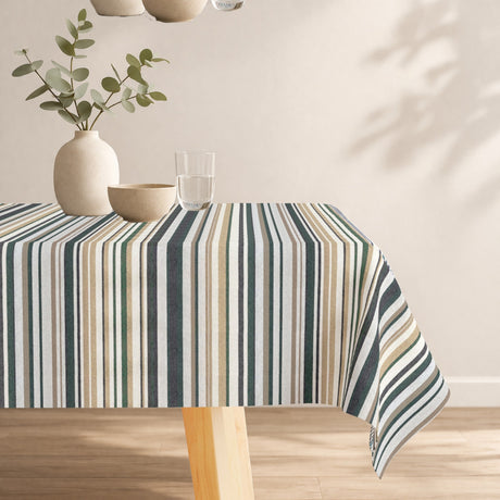 Soto – Abwaschbare Tischdecke mit Streifen in Grün- und Naturtönen, 160 cm breit, Ambiente