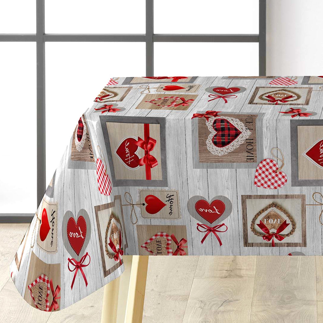 Sweet Love - Wachstuch Tischdecke mit Herzen, Karos und warmen Details, Ecke