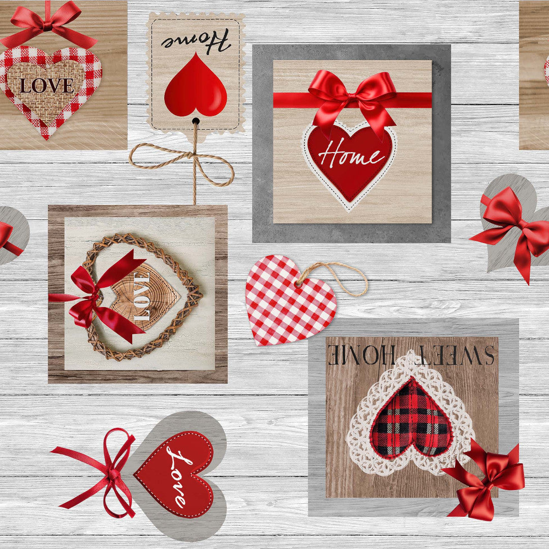 Sweet Love - Wachstuch Tischdecke mit Herzen, Karos und warmen Details, Muster