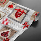 Sweet Love - Wachstuch Tischdecke mit Herzen, Karos und warmen Details, gerollt