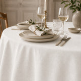 Tamayo Blanco – Jacquardgewebte abwaschbare Tischdecke in Offwhite, 160 cm breit, rund