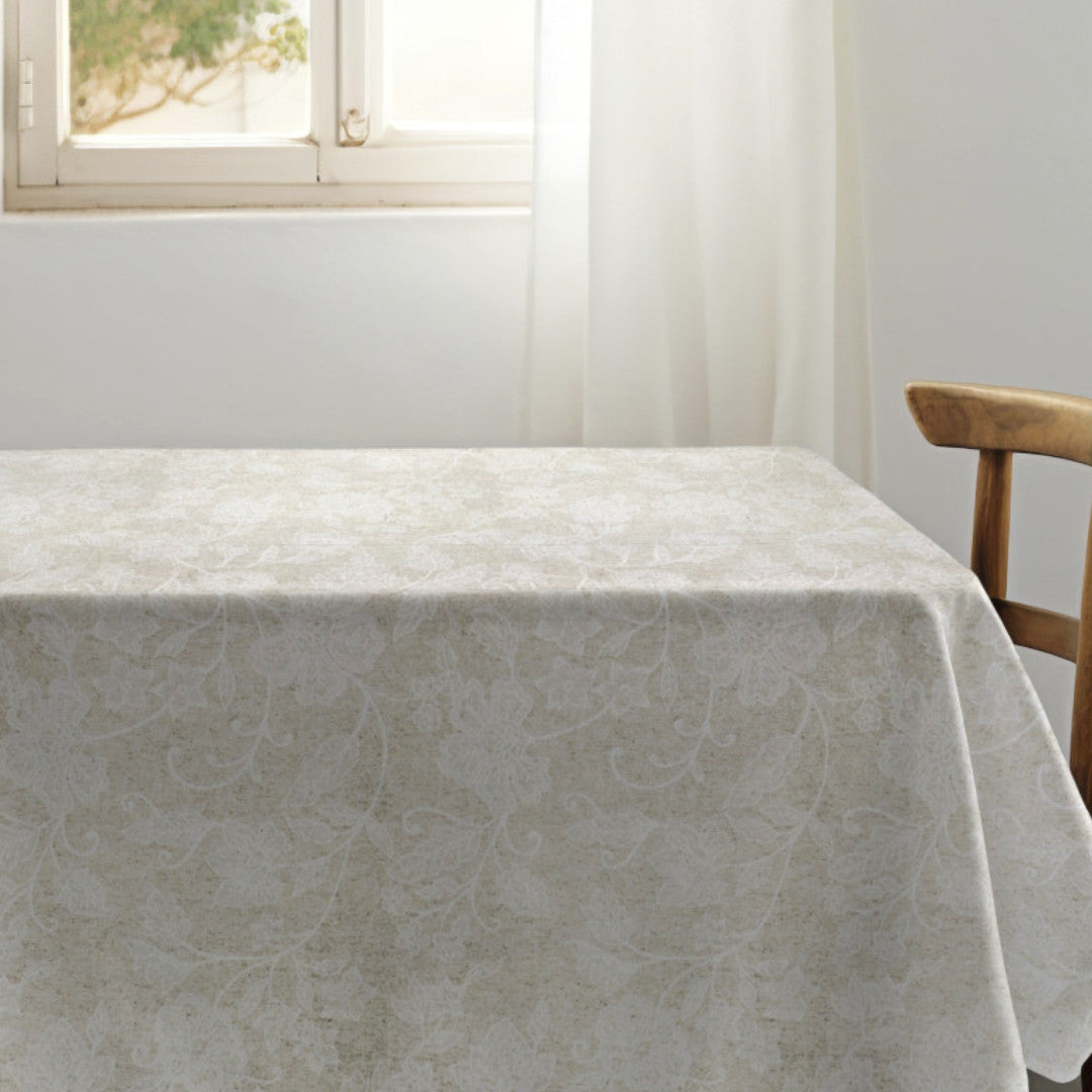Tamayo Lino – Jacquardgewebte abwaschbare Tischdecke mit Blumenstruktur, 180 cm, Nahaufnahme