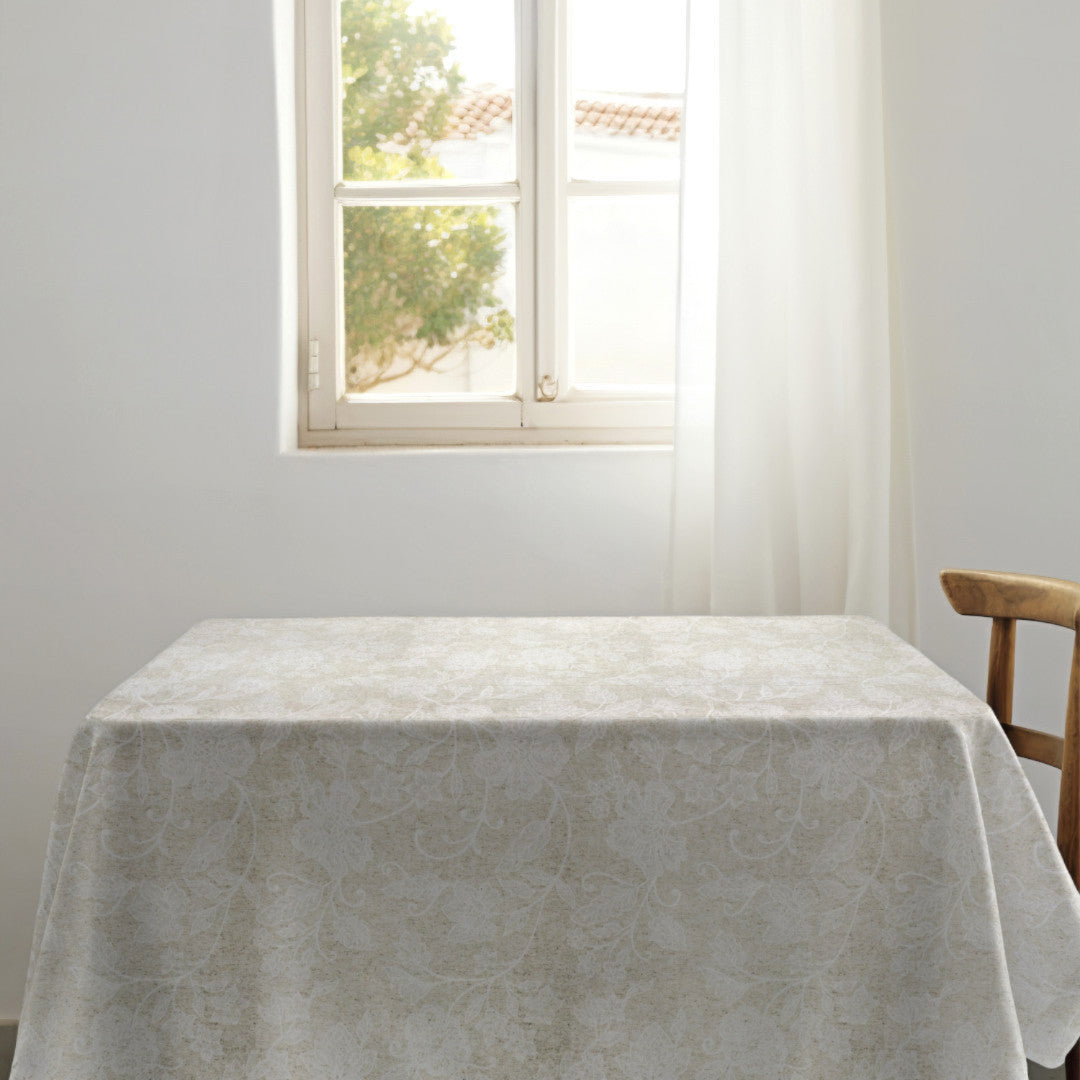 Tamayo Lino – Jacquardgewebte abwaschbare Tischdecke mit dezenter Blumenstruktur, Ambiente