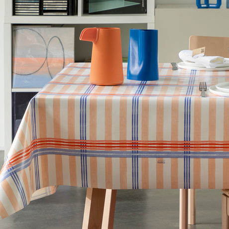 Tea Milady? Salmon – Lola Wachstuch Tischdecke mit Streifendesign, Ecke