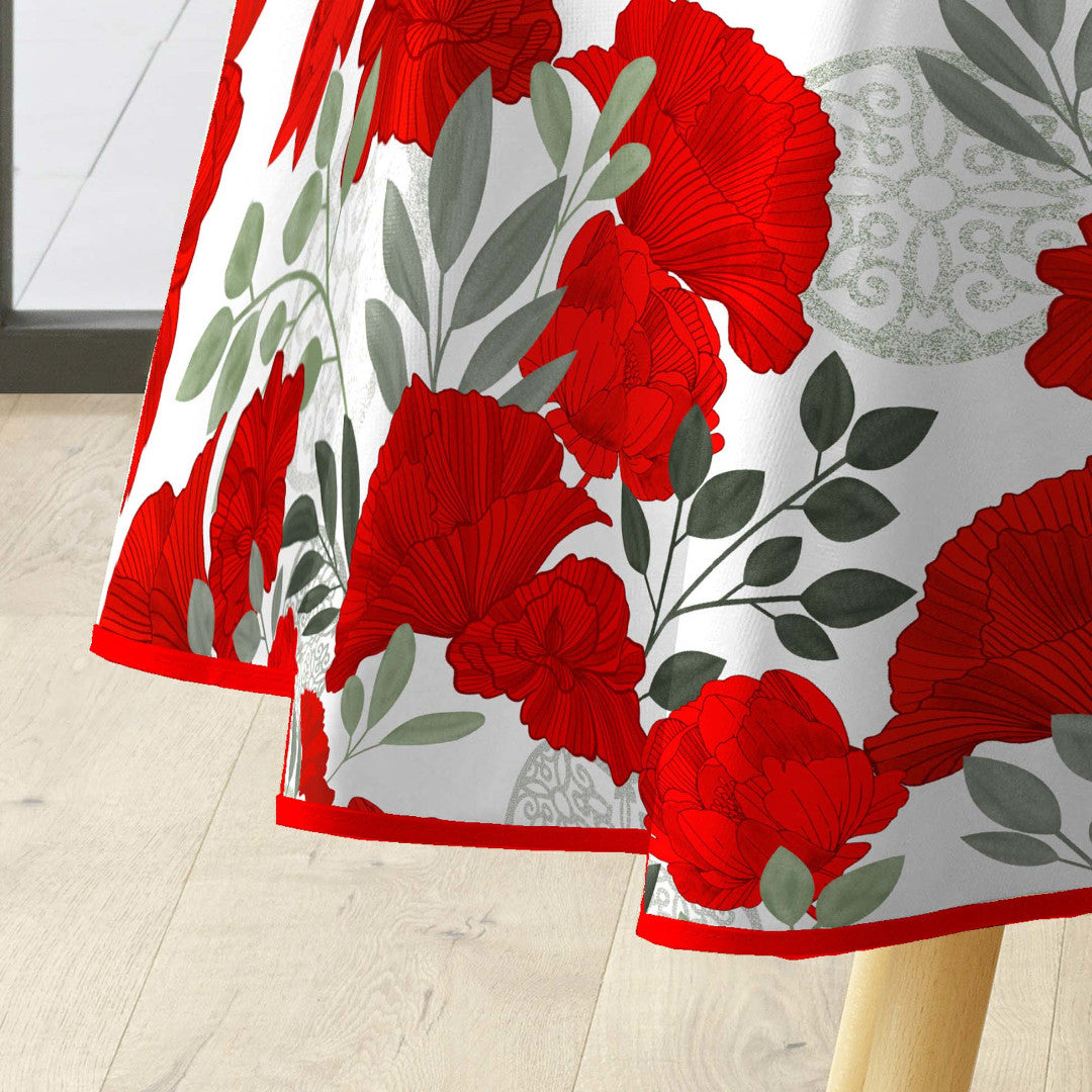 Textilia Occitanie - Runde Wachstuch-Tischdecke mit schönen roten Blumen, Ø 155 cm, Kante
